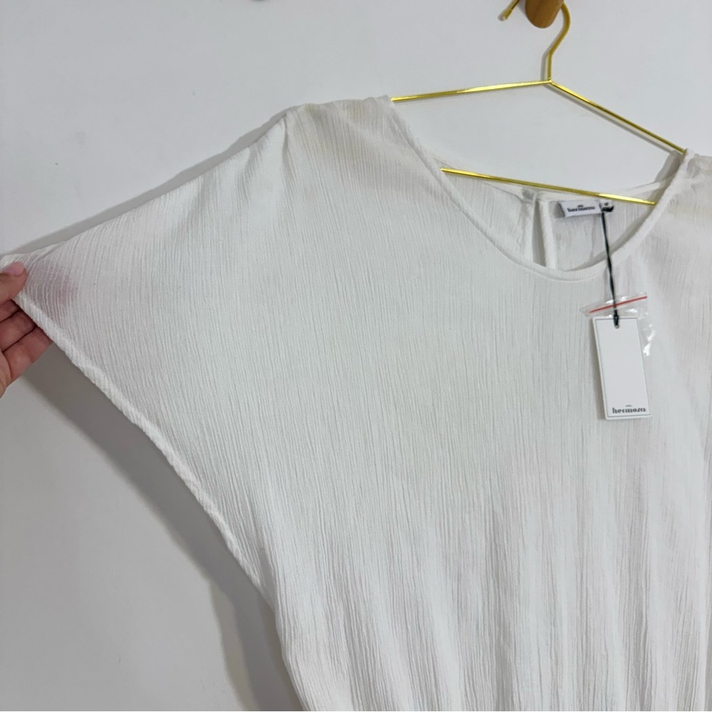 Hermoza White Cotton Gauze Short Sleeve Elastic Waist Romper Swim Coverup NWT M - Picture 7 of 11
